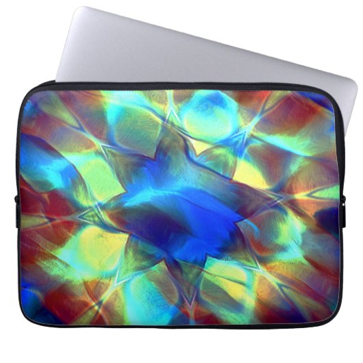 Intensive blaue digitale Blume im Kontrast zu brau Laptopschutzhülle (Vorderseite)