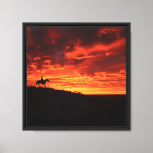Intensive Blutrote Cowboy-Silhouette-Kunst beim So Leinwanddruck