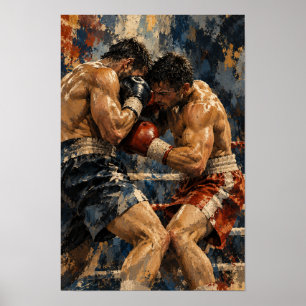 Intensive Boxkampf Expressive Ölgemälde Sport Poster