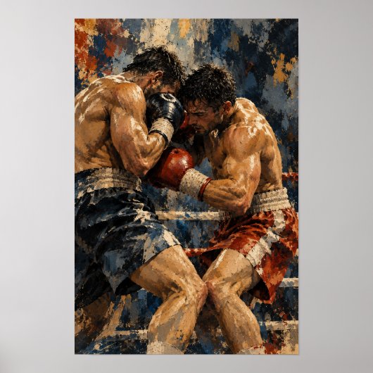 Intensive Boxkampf Expressive Ölgemälde Sport Poster (Vorne)