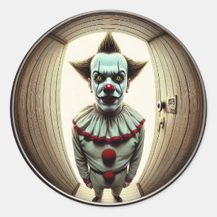 Intensive Clowns durch die Tür Fisheye Runder Aufkleber