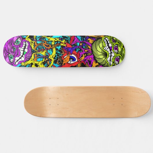 Intensive Day Glo Art Psycho Crazy Insane Graphics Skateboard (Horizontal)