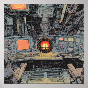 Intensive dystopische Kunst: Brennender Sci-Fi-Ker Poster