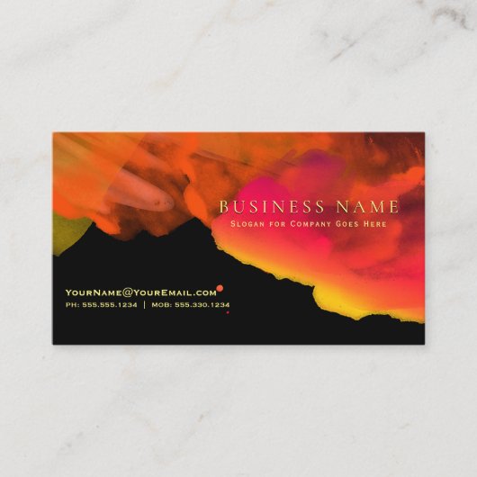 Intensive fiery Orange Pink Wasserfarben auf schwa Visitenkarte (Vorderseite)