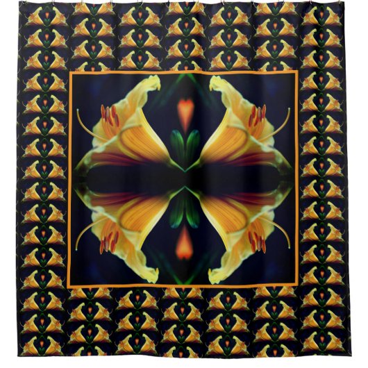 Intensive Gelbe Lilie Blume Abstraktes Kunstmuster Duschvorhang (Vorderseite)