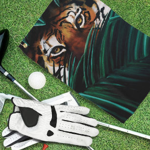 Intensive Grüne Dschungel Tiger Augen Wildnis Blät Golfhandtuch