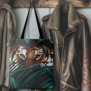 Intensive Grüne Dschungel Tiger Augen Wildnis Blät Tasche