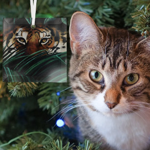Intensive grüne Dschungeltiger-Augen Wilde Blätter Ornament Aus Glas