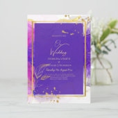 Intensive Lila Rosa Gold Hochzeit Alkohol Tinte Einladung (Stehend Vorderseite)