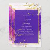 Intensive Lila Rosa Gold Hochzeit Alkohol Tinte Einladung (Vorne/Hinten)