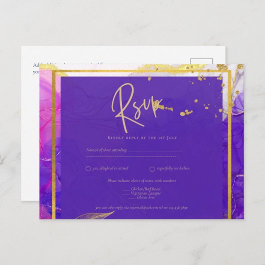 Intensive Lila Rosa Gold Hochzeit Alkohol Tinte Postkarte (Vorne/Hinten)