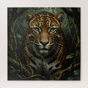 Intensiver grüner Jaguar-Dschungel mit Augen Puzzle