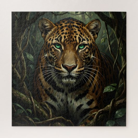 Intensiver grüner Jaguar-Dschungel mit Augen Puzzle (Vertikal)