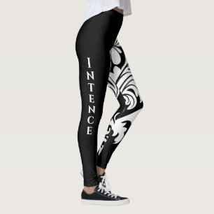 Intensiver, Schwarz-weißer Blumenentwurf auf eine Leggings