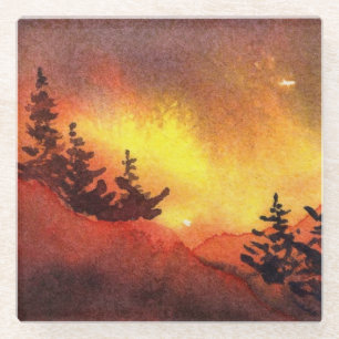 Intensiver Sonnenuntergang auf einer Felslandschaf Glasuntersetzer