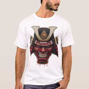 Intensives Samurai-Krieger-Oni-Masken-Grafik-T-Shi T-Shirt
