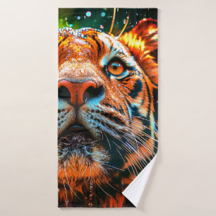 Intensives Tiger-Gesicht Nahaufnahme Badehandtuch