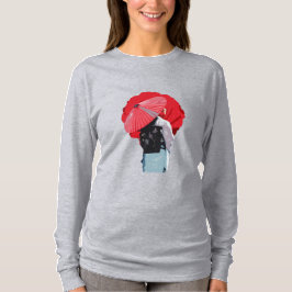 Intenso Vermelho Inspiração Japonesa com Sombrinha T-Shirt