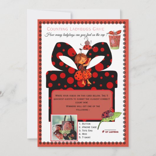 Interactive Counting Ladybugs Game Card | Template Einladung (Vorderseite)