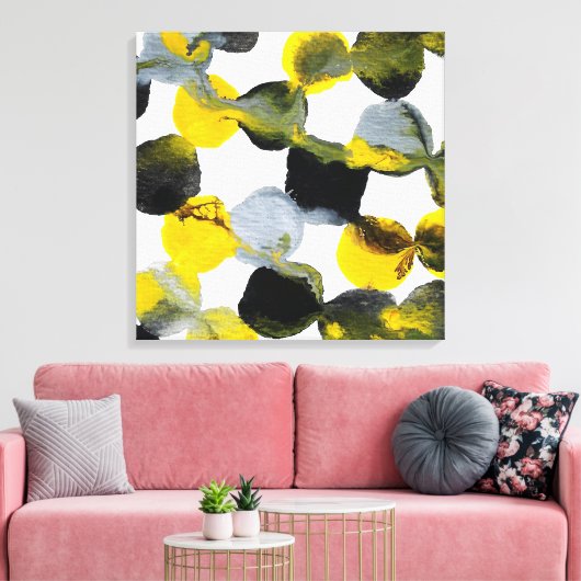 Interaktionsmuster Gelb, Grau und Schwarz Leinwanddruck (Insitu (Wohnzimmer))