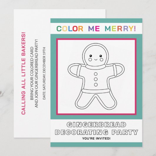 Interaktive Kinder-Gingerbread-Dekorationsparty Einladung (Vorne/Hinten)