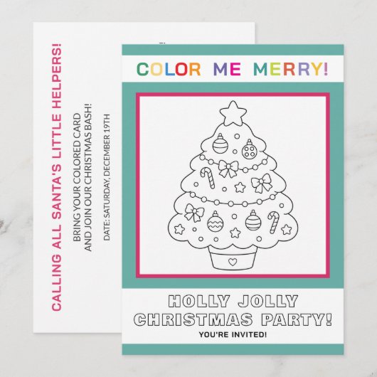 Interaktive Weihnachtsbaum-Malvorlage für Kinder Einladung (Vorne/Hinten)