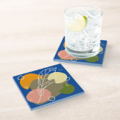 Interessante abstrakte Punkte mit Blätter Glasuntersetzer (Schrägansicht)