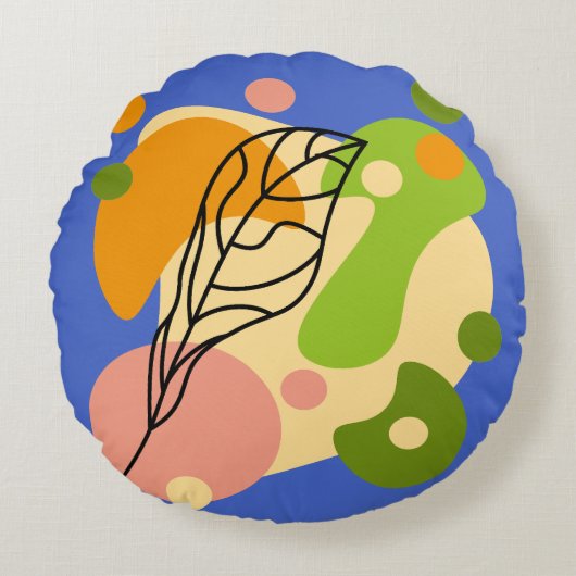 Interessante abstrakte Punkte mit Blätter Rundes Kissen (Vorderseite)