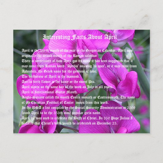Interessante Fakten über April Postkarte (Vorderseite)