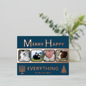 Interfaith 4 Photo Simple Modern Navy Rose Gold Folien Feiertagspostkarte (Stehend vorne)