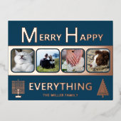 Interfaith 4 Photo Simple Modern Navy Rose Gold Folien Feiertagspostkarte (Vorderseite)