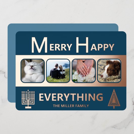 Interfaith 4 Photo Simple Trendy Navy Rose Gold Folien Feiertagskarte (Vorderseite/Rückseite)