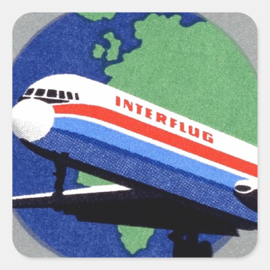 INTERFLUG - DDR-Fluggesellschaft, DDR - Ostdeutsch Quadratischer Aufkleber (Vorderseite)