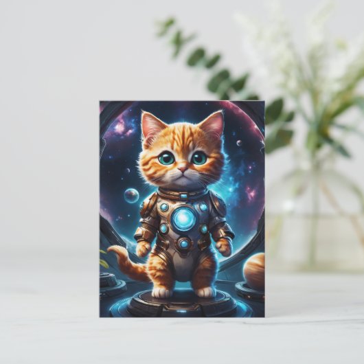 Intergalaktischer Explorer: Ginger Astronaut Kitte Postkarte (Stehend Vorderseite)