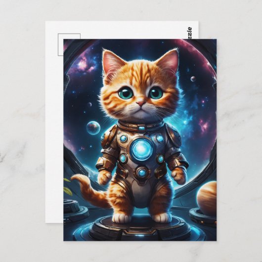 Intergalaktischer Explorer: Ginger Astronaut Kitte Postkarte (Vorne/Hinten)