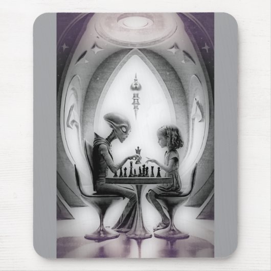 Intergalaktisches Schach: Alien gegen Mädchen Mousepad (Vorne)