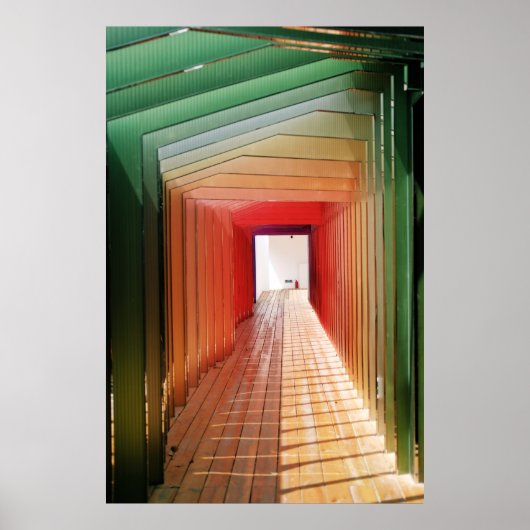 Interieur aus grün und rot gestrichenem Holz Poster (Vorne)