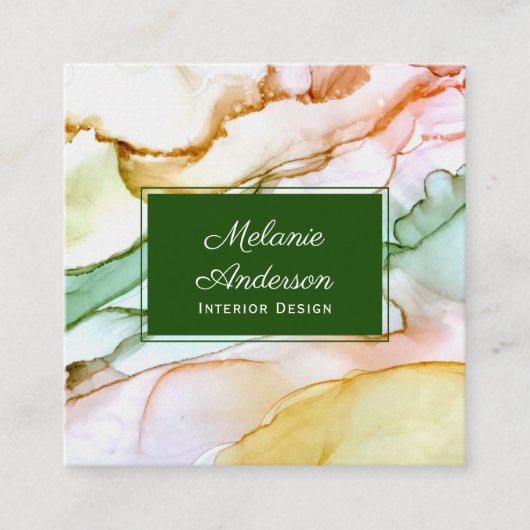 Interieur des Designs ist in Rosa grün gestrichen Quadratische Visitenkarte (Vorderseite)