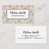 Interieur Design Blumenmuster Grüne Visitenkarte (Vorne/Hinten)