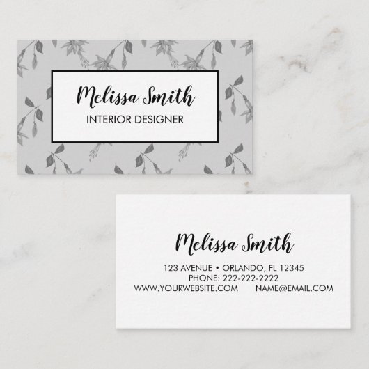 Interieur Design Floral Muster Grau Visitenkarte (Vorne/Hinten)