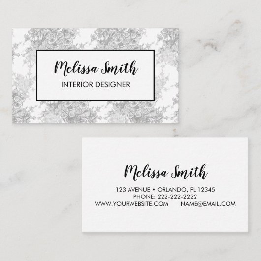 Interieur Design Floral Muster Grau Visitenkarte (Vorne/Hinten)