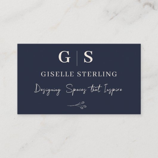 Interieur Designer Monogram Elegant Navy Blue Crea Visitenkarte (Vorderseite)