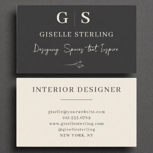 Interieur Designer Monogram Elegante Black Cream Visitenkarte
