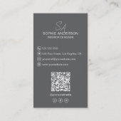 Interieur Designer Monogram Foto QR Grau Visitenkarte (Rückseite)