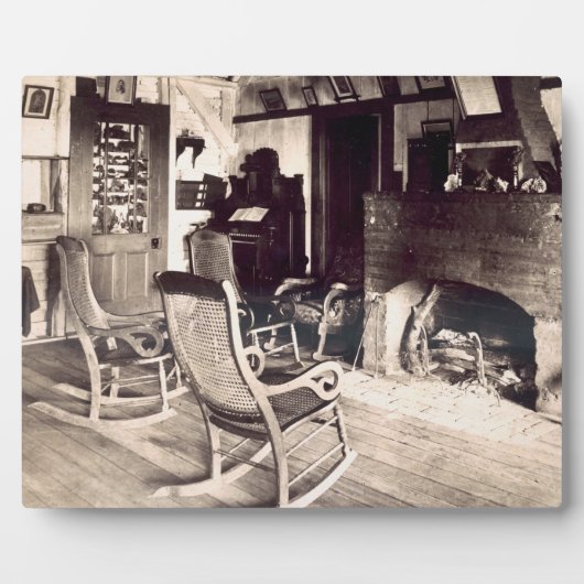 Interieur einer amerikanischen Holzhütte, c.1880s Fotoplatte (Vorderseite)