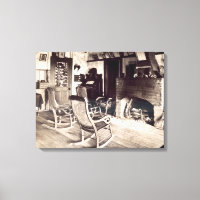 Interieur einer amerikanischen Holzhütte, c.1880s