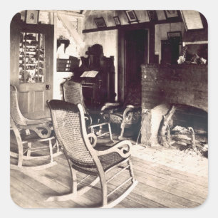 Interieur einer amerikanischen Holzhütte, c.1880s  Quadratischer Aufkleber