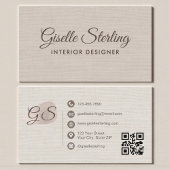 Interior Designer Beige Linen Elegant QR Code Visitenkarte