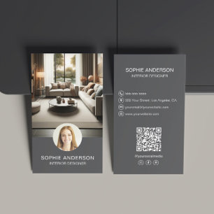 Interior Designer Foto QR Social Media Grau Visitenkarte