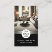 Interior Designer Logo Foto QR Social Media Black Visitenkarte (Vorderseite)